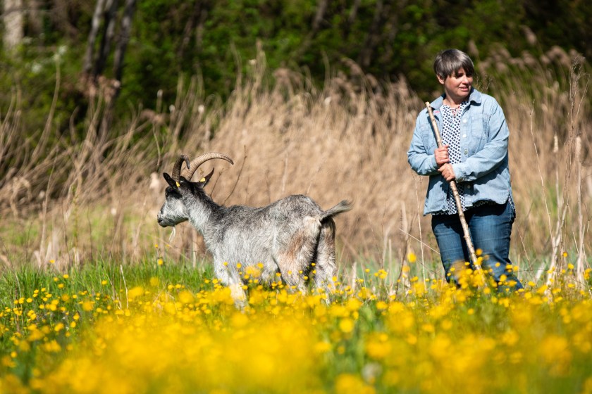Mirjam Giger mit Capra Grigia Ziegenbock Max